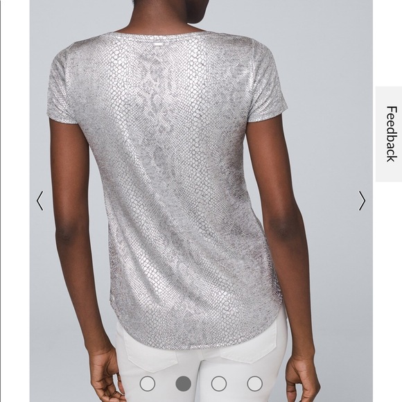 White House Black Market - Metallic-Print V-Neck Tee Size Large. - Picture 4 of 16